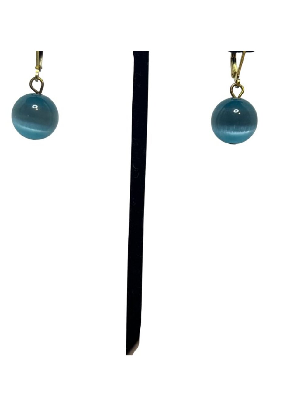 Blue Cats Eye Beaded Necklace W/ Gold Tone Accents And Pierced Earrings (6394) - Picture 8 of 13